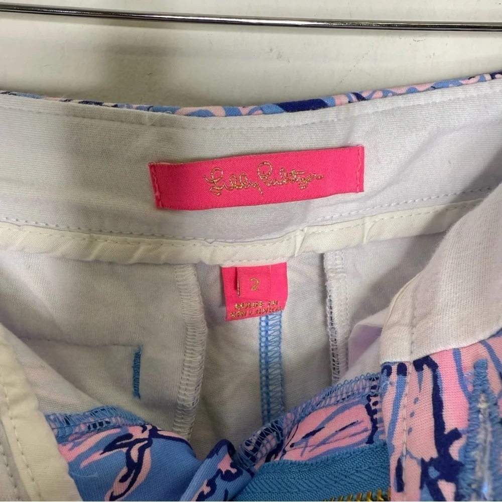 Lilly Pulitzer Printed Scallop Hem Shorts Blue Pink Size 2